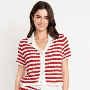 Old Navy |Red and White Striped |Button-Down Crochet Sweater | 2XL